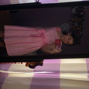 pink side zip dress, embroidered with pink dots .